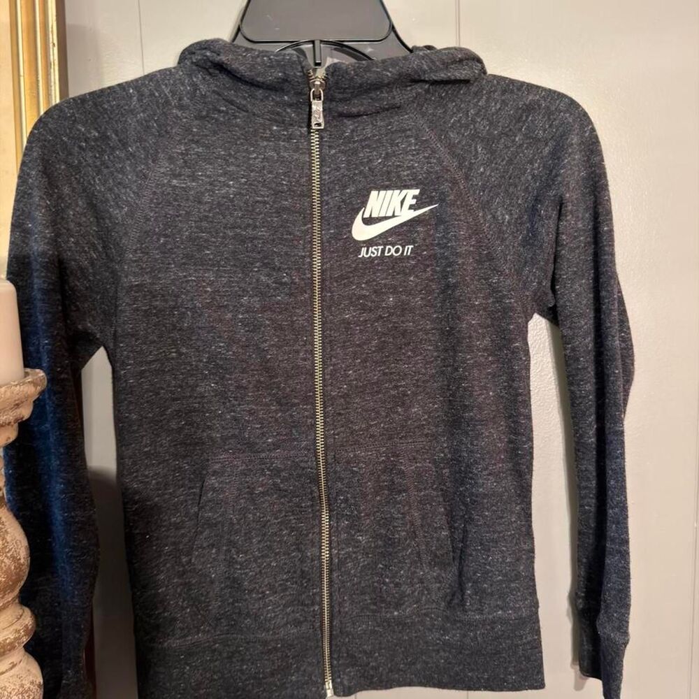 Nike Women's Grey and Navy Hoodie
